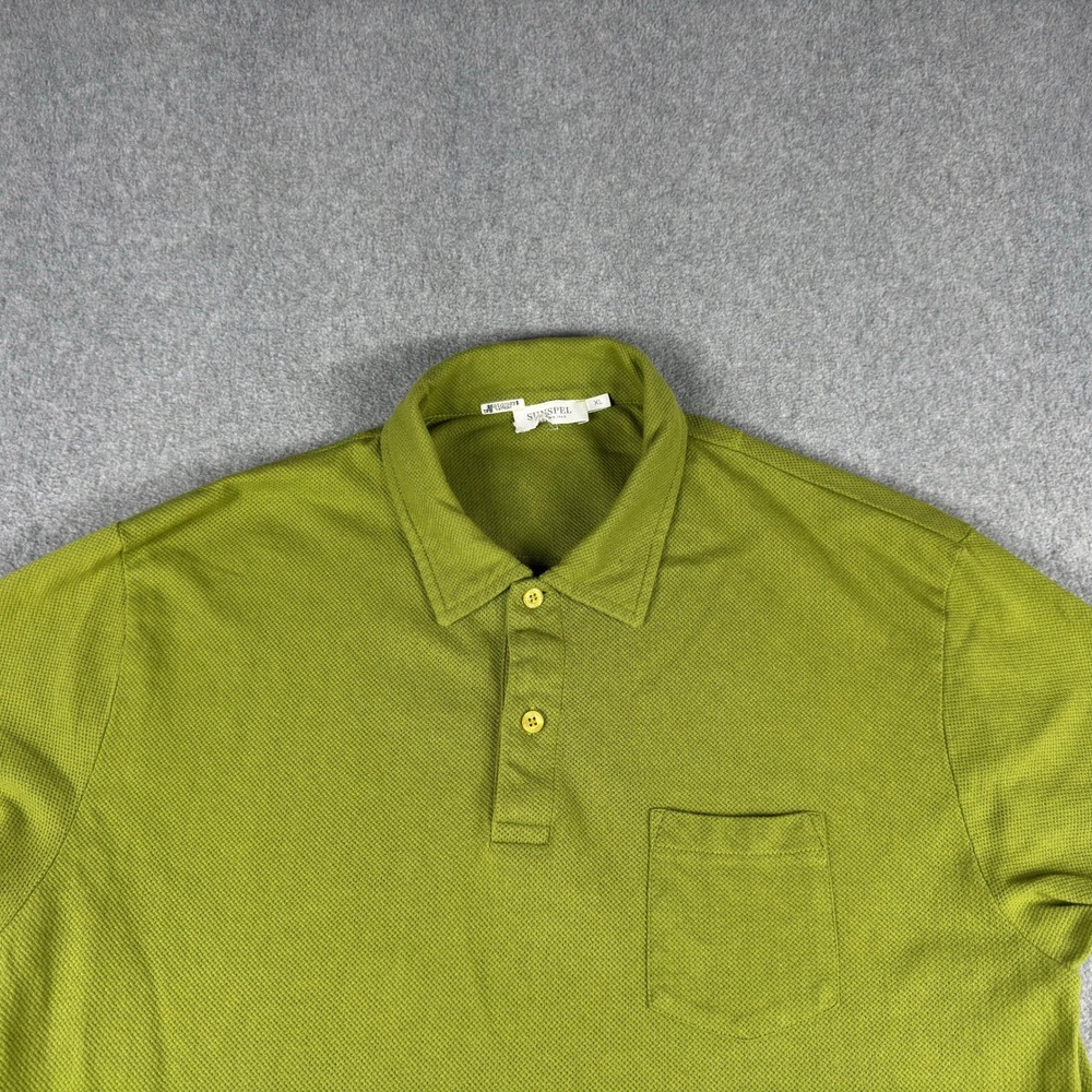Sunspel Polo Shirt Mens XL Green Pocket Knit 100% Cotton Collared Casual